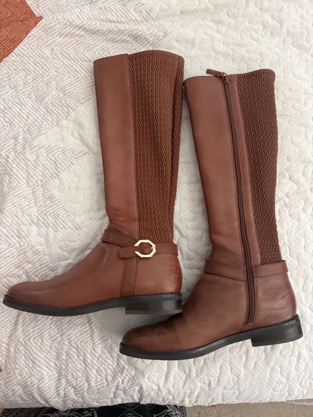 Cole Haan Brown Over-the-Knee Riding Boots with Gold Buckle